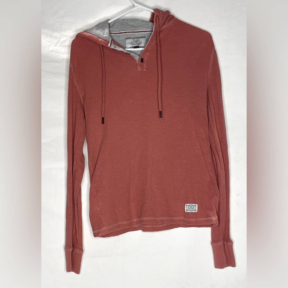 Flag &Anthem Mens Long Sleeve Hooded Coral  Shirt